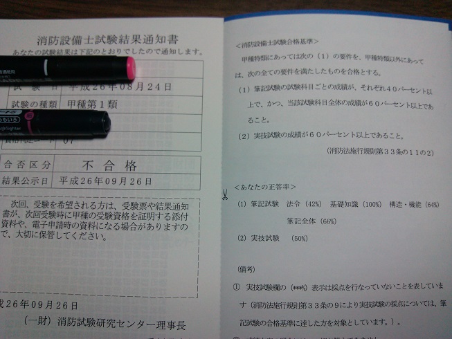 消防設備士 甲1試験 結果通知書 受からないのでどうということはない